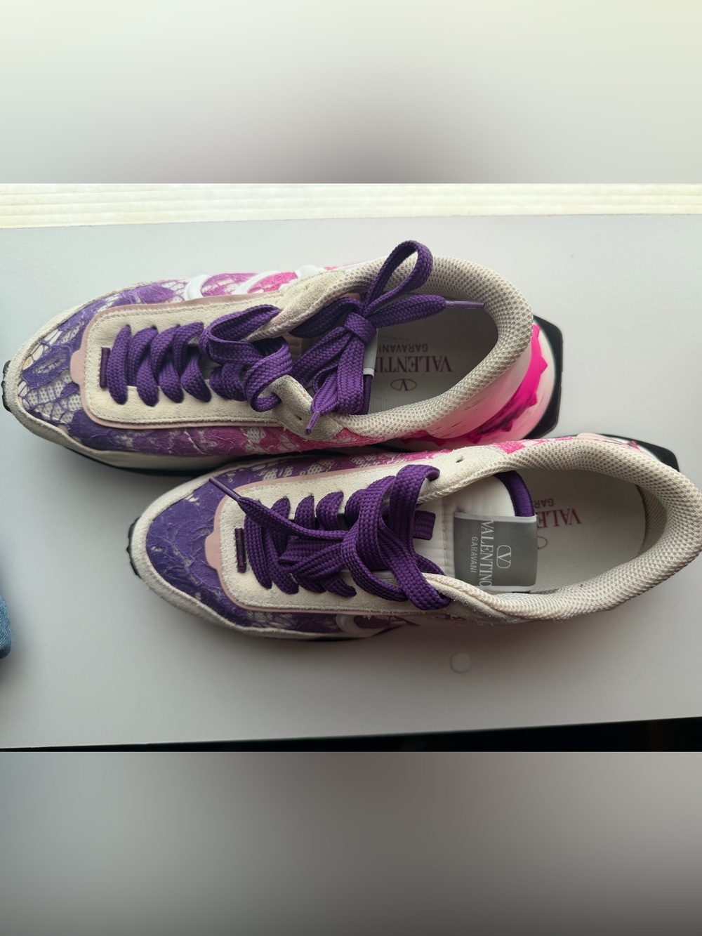 Valentino Garavani Purple and Pink Lace-Up Sneakers